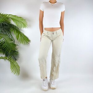 Women's Vintage Gap Beige Coastal Chic Beachy Boho Bootcut Linen Pants / 2